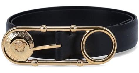 Safety Pin Leather Belt Black,Gold 